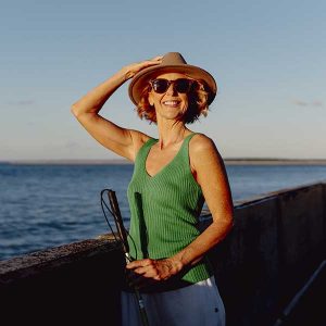 Joanne at the beach at sunset