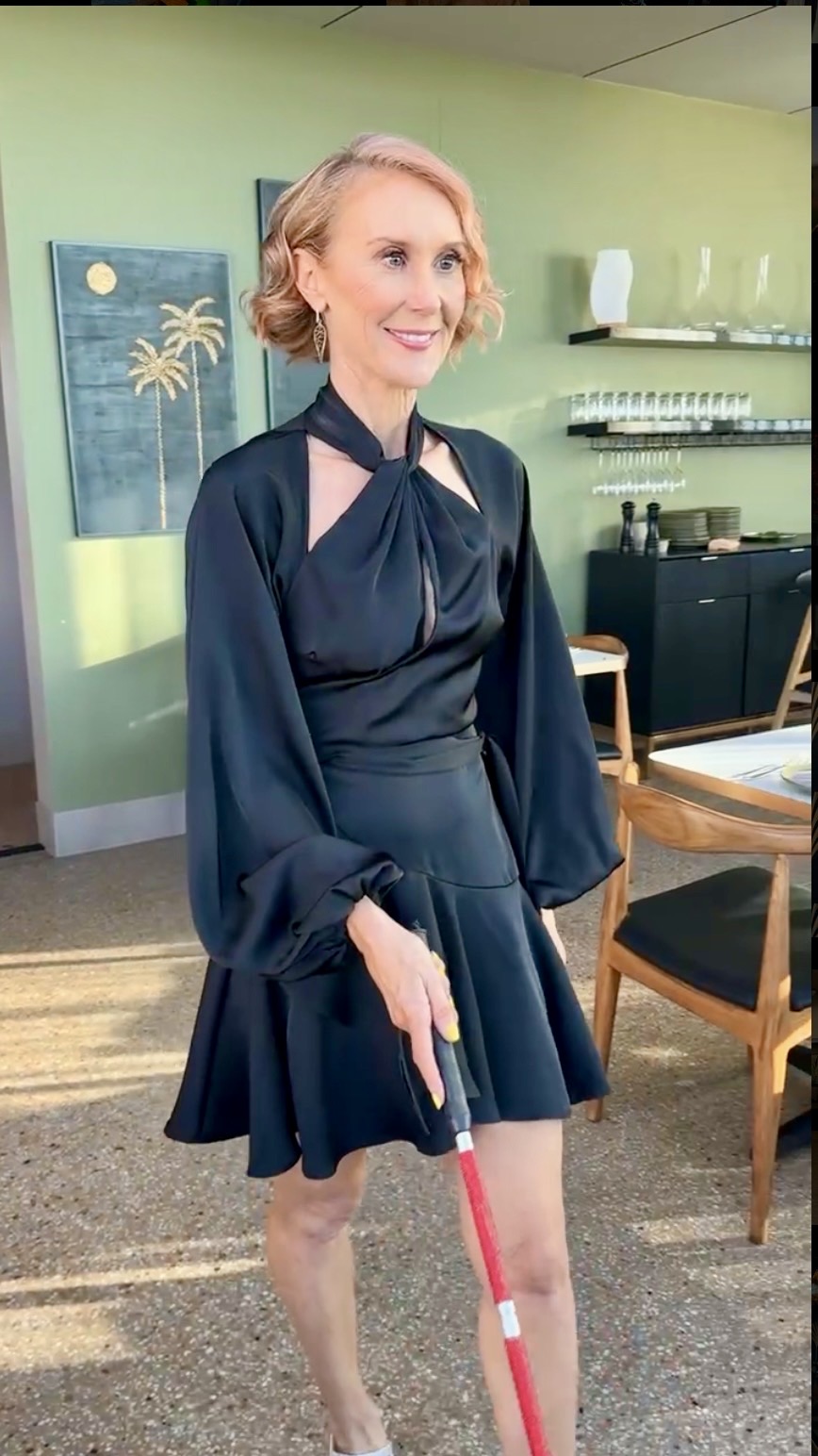 joanne walking with a cane